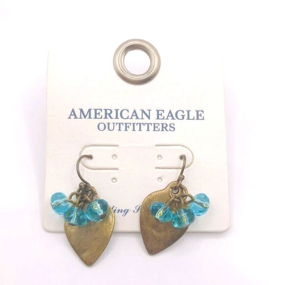 American Eagle Outfitters Gold and Blue Tear Drop Dangle Earrings - Picture 1 of 4